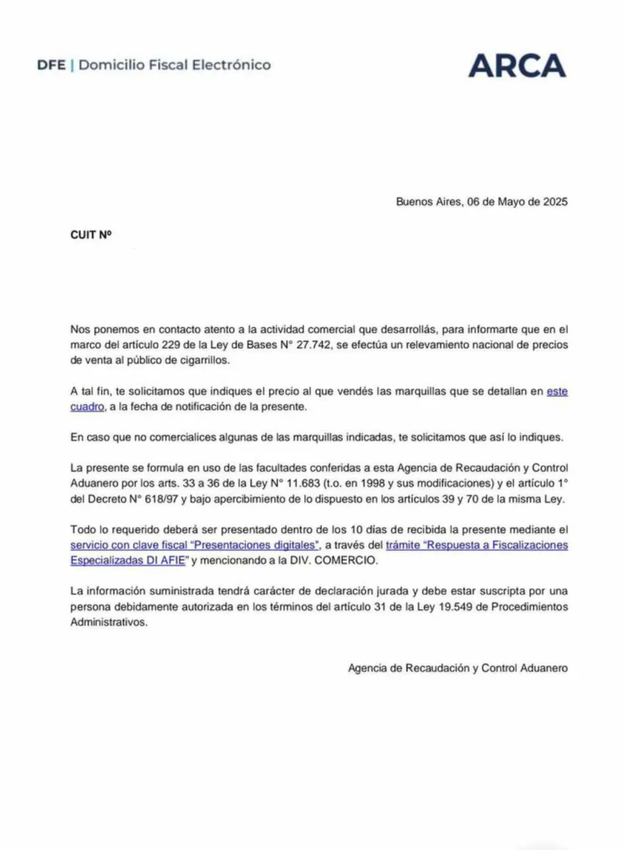 NOTIFICACION ARCA KIOSCOS