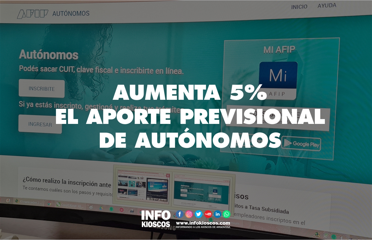 Aumenta el aporte previsional de AUTÓNOMOS desde enero 2021
