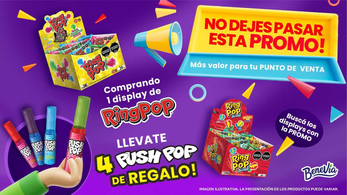 Benevia presenta una promoción exclusiva para kioscos de todo el país con, PUSH POP y RING POP.