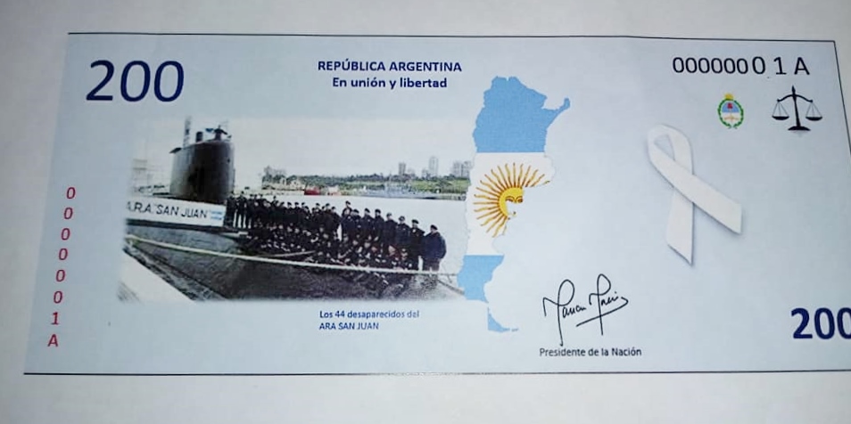 Alumnas diseñaron un billete de 200 en memoria de los héroes del ARA San Juan