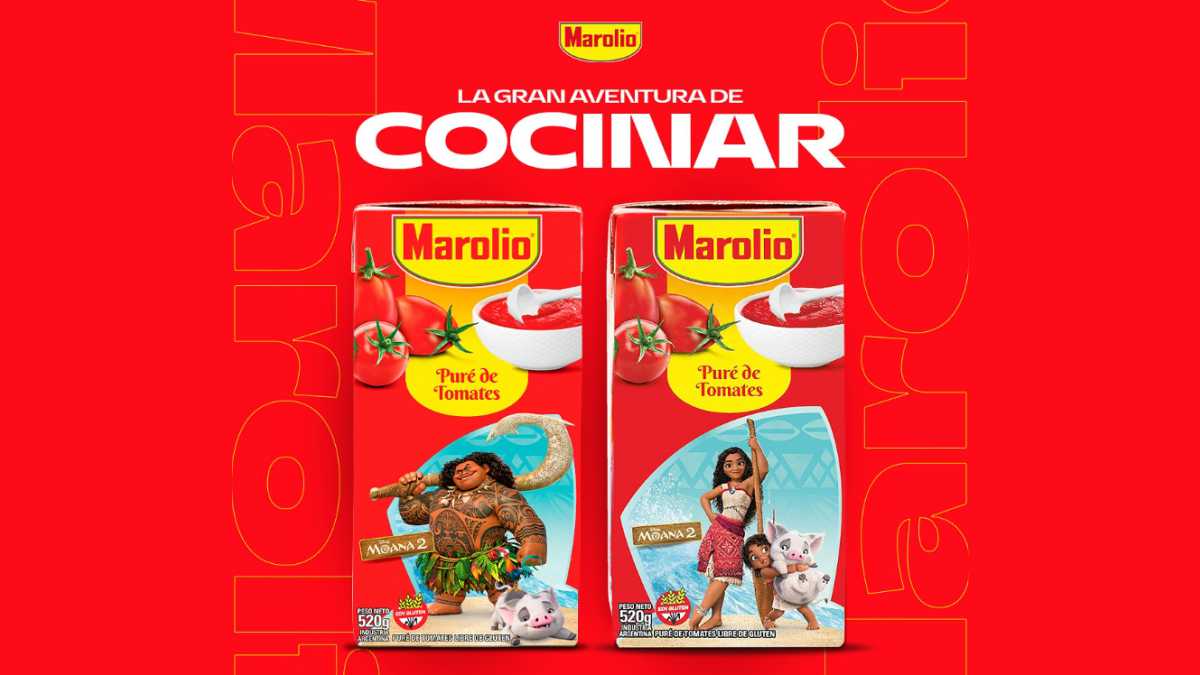 Marolio incorpora a Moana 2 en su línea de puré de tomate con personajes de Disney