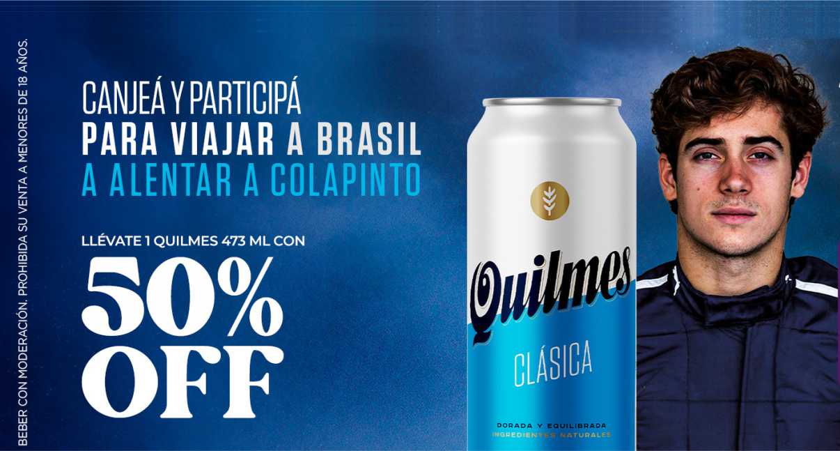 Promo cerveza Quilmes “Viajá a alentar a Colapinto en San Pablo”