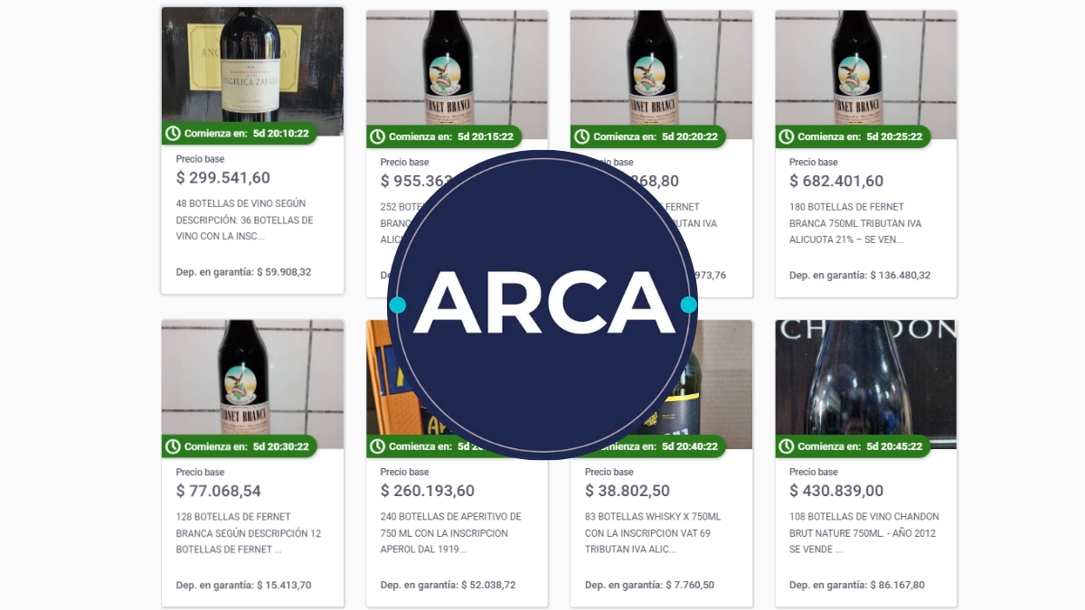 ARCA subasta 25 mil kilos de tabaco, 800 botellas de Fernet y 3.200 de vino